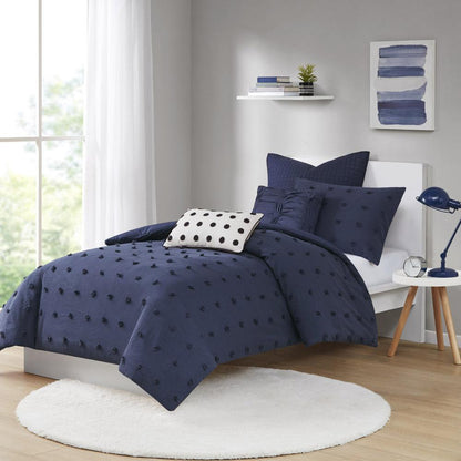 Cotton Jacquard Comforter Set with Euro Shams and Throw Pillows