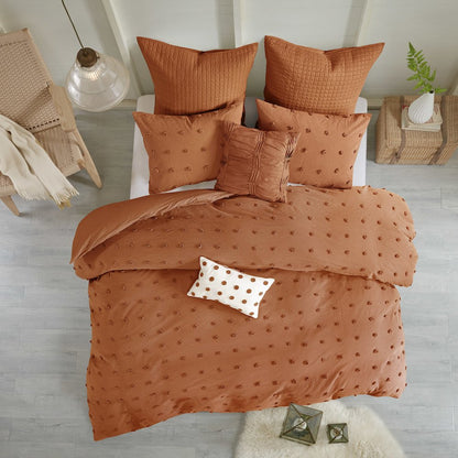 Cotton Jacquard Duvet Cover Set with Euro Shams and Throw Pillows