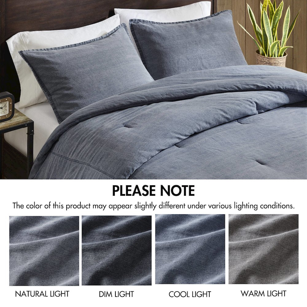 Hudson Twill Washed Comforter Set, Blue color