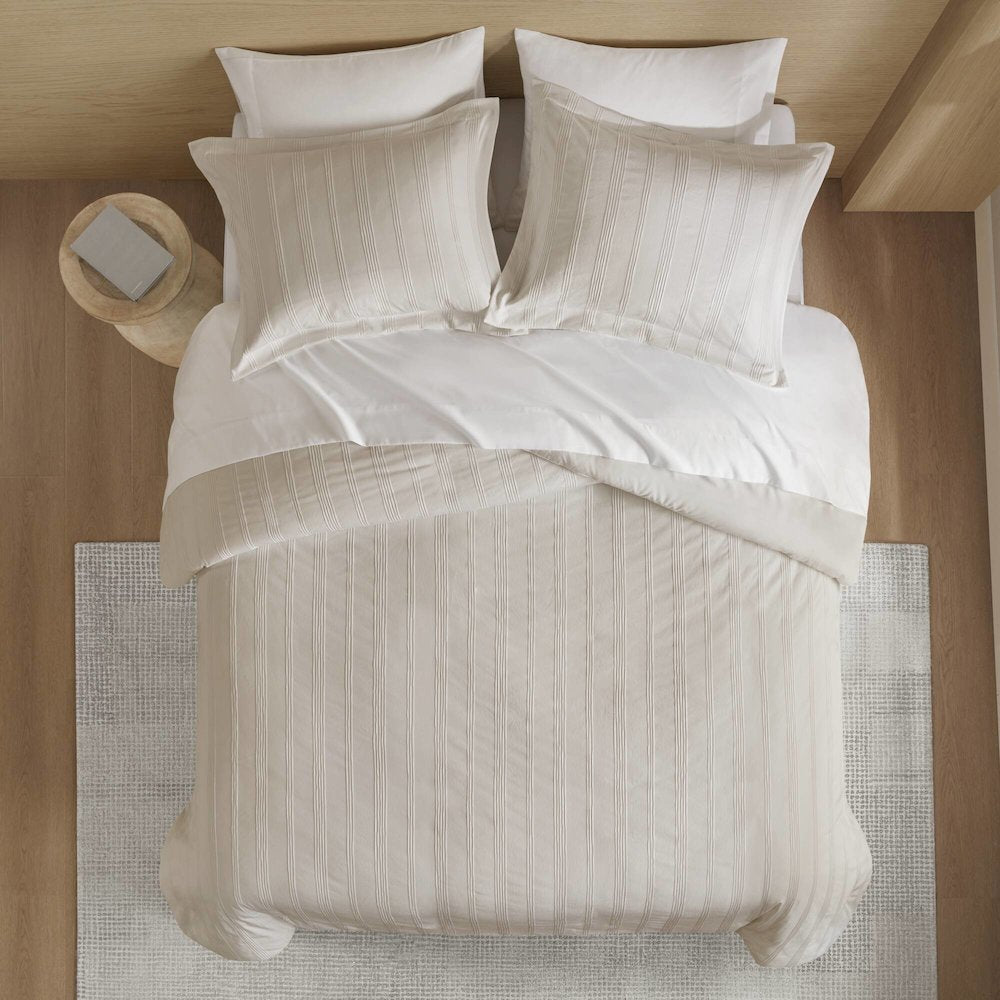 Logan Woven Striped Duvet Set, Neutral color