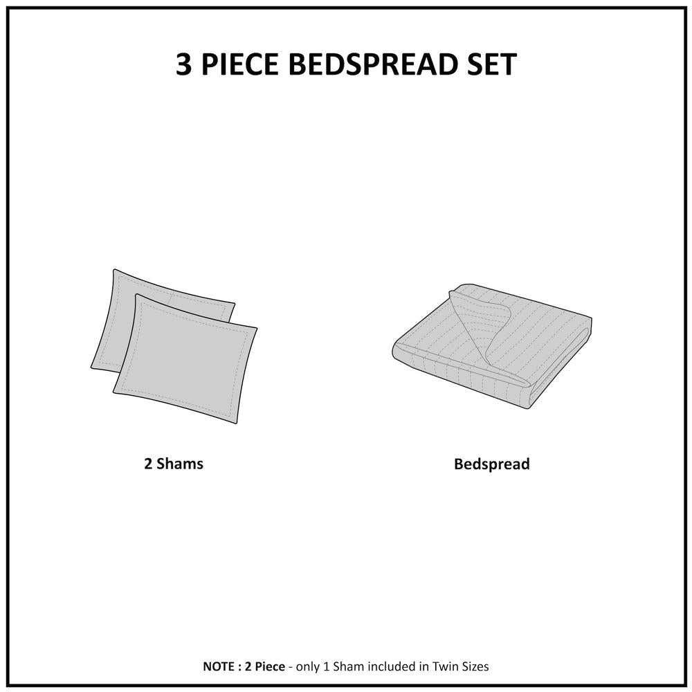 Quebec 3 Piece Reversible Bedspread Set, White color