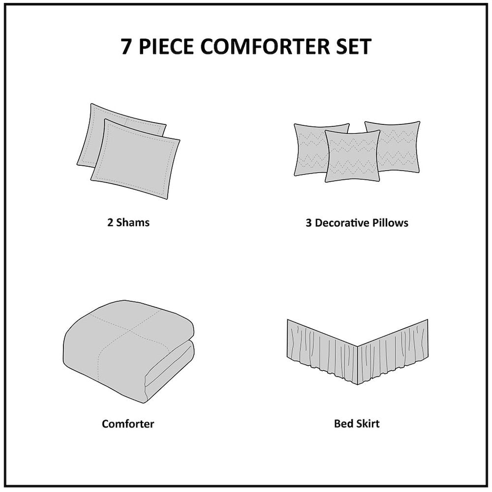 7 Piece Textured Cotton Blend Comforter Set