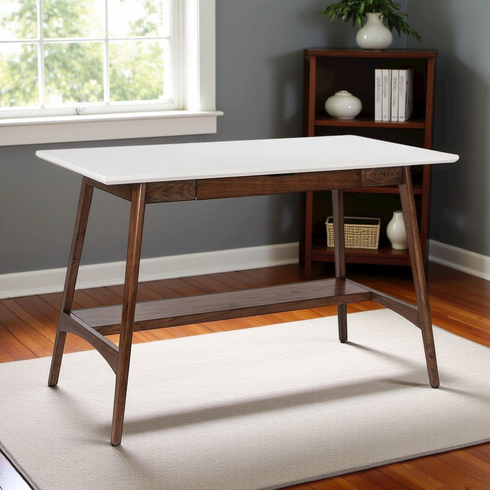 White Office Table – 24 Inch Minimalist Desk with MDF Top and Shelf
