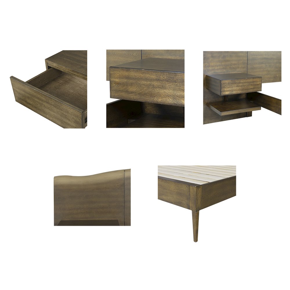 Platform Bed frame with Live-Edge Headboard and Built-in Nightstands/Drawers