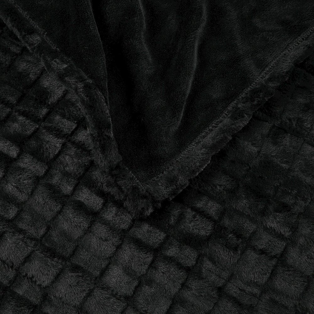 Zuri Oversized Faux Fur Heated Throw in Black Texture