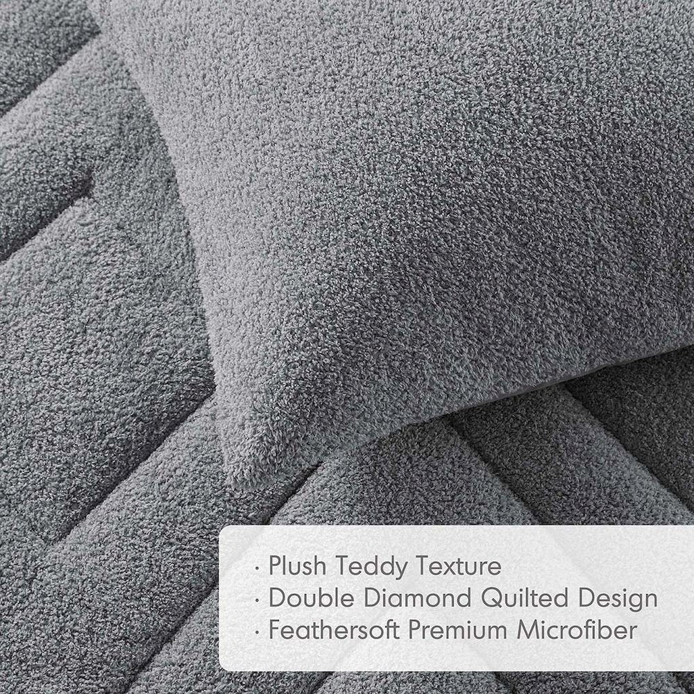 Double Diamond Quilted Teddy Comforter Set