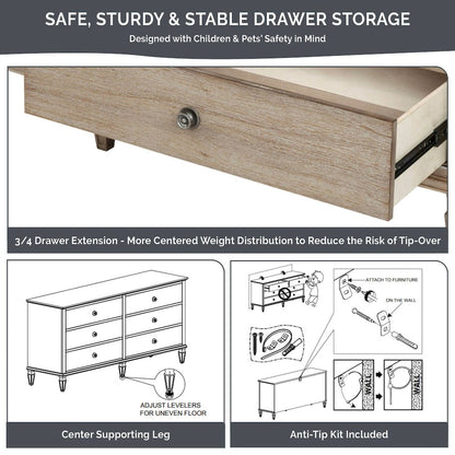 Victoria 6-drawer wood dresser (70"), Reclaimed Grey color