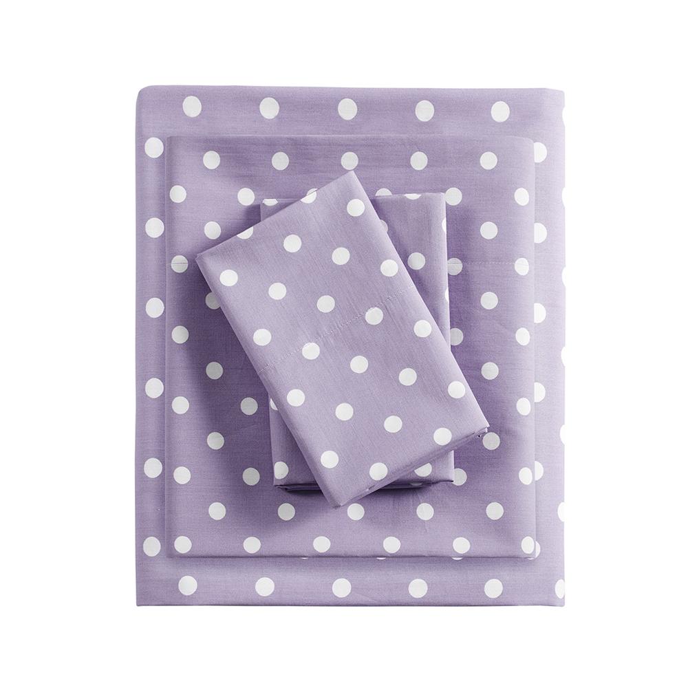 Polka Dot Printed 100% Cotton Sheet Set, Purple color