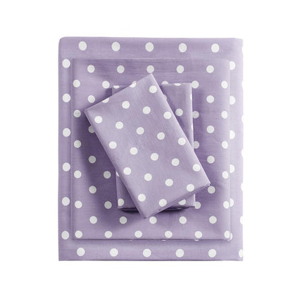 Polka Dot Printed 100% Cotton Sheet Set, Purple color