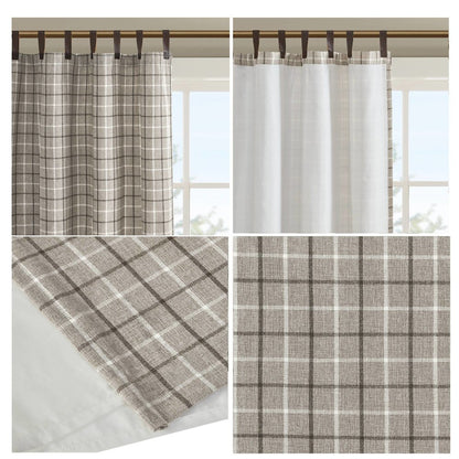 Plaid Faux Leather Tab Top Curtain Panel with Fleece Lining