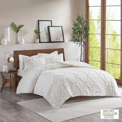 3 Piece Tufted Cotton Chenille Geometric Comforter Set