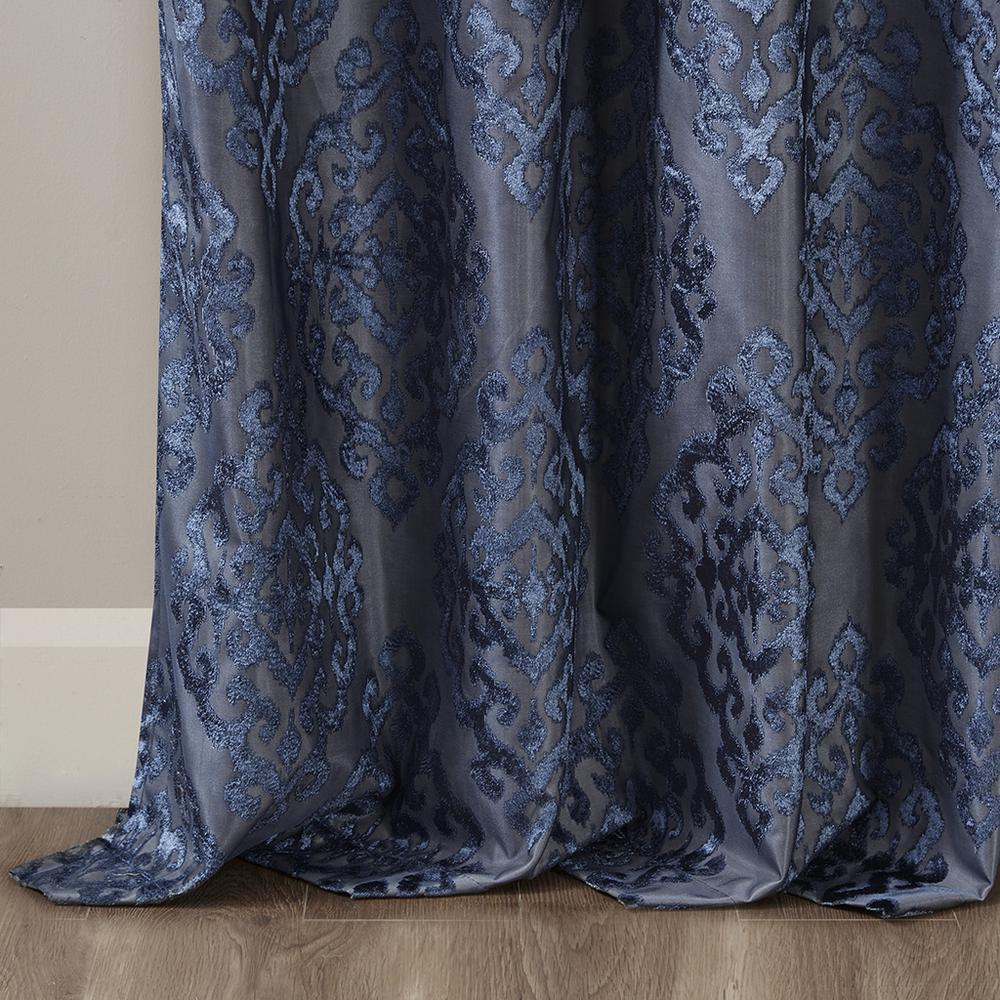 Knitted Jacquard Damask Total Blackout Grommet Top Curtain Panel