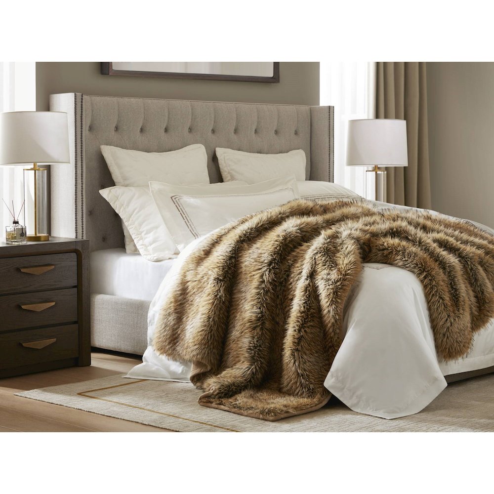 Botswana Animal Faux Fur Throw Blanket, Bobcat color