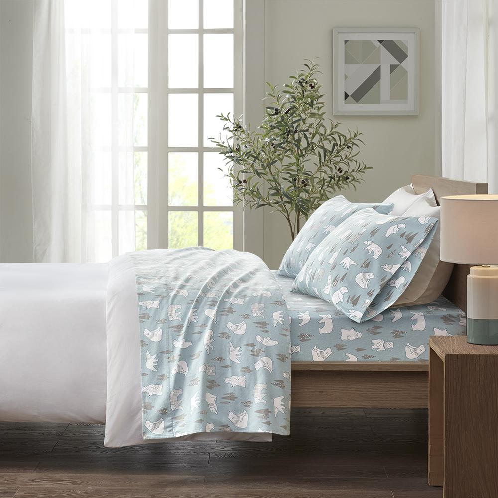 Cozy Flannel Printed Sheet Set, Blue Polar Bears color