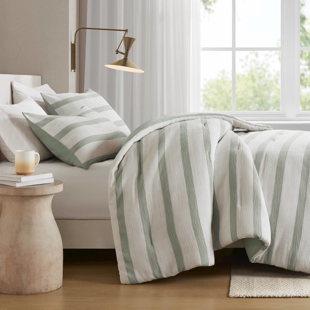 Merritt Yarn-dyed striped comforter, Sage Green color
