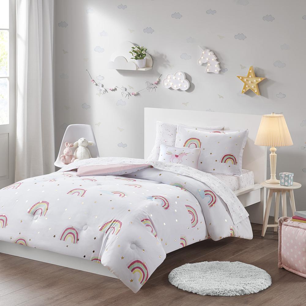 Rainbow and Metallic Stars Comforter Set with Bed Sheets