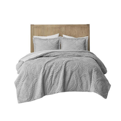 Embroidered Medallion Faux Fur Ultra Plush Comforter Mini Set