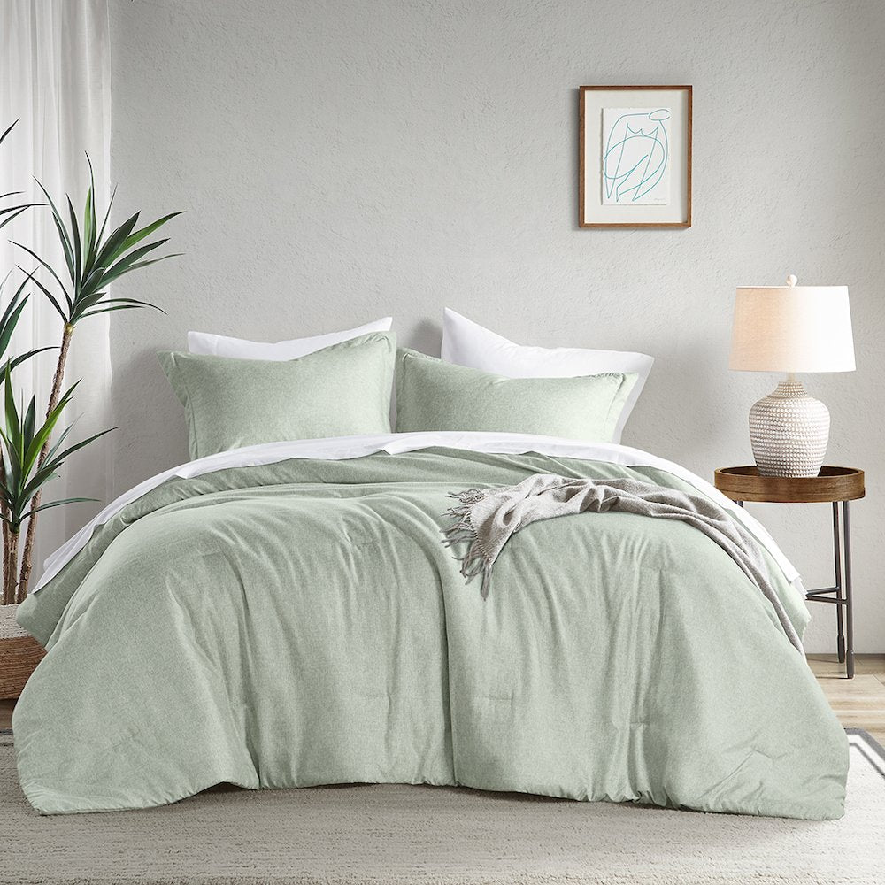 Camden Chambray Print Solid Comforter Set, Sage Green color