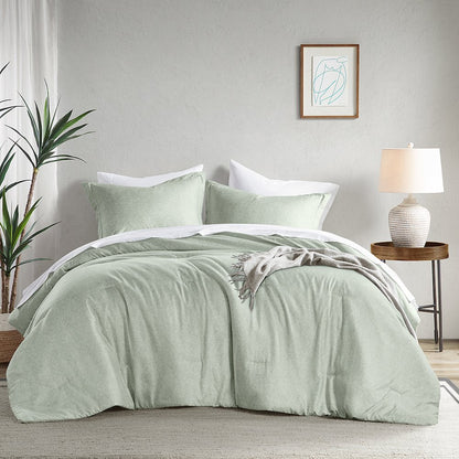 Camden Chambray Print Solid Comforter Set, Sage Green color