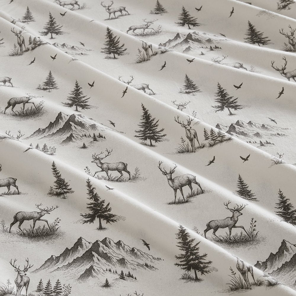 Cotton Flannel Sheet Set in Gray Deer Toile
