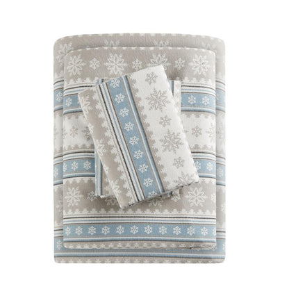 Flannel Sheet Set, Blue Snowflake color