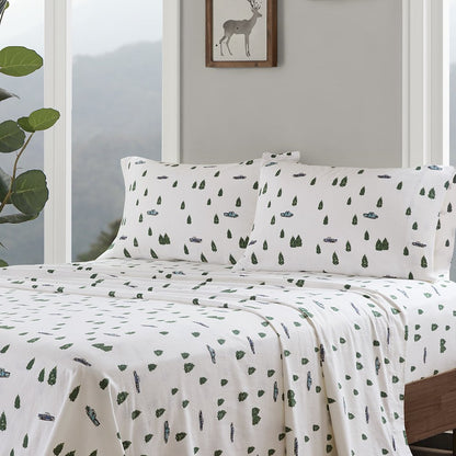 Cotton Flannel Sheet Set in Green Trees & Trucks