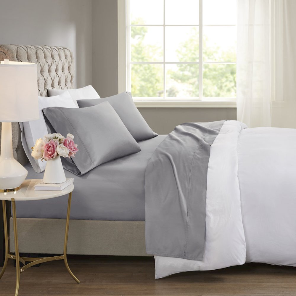 600 Thread Count Cooling Cotton Blend 4 PC Sheet Set, Grey color
