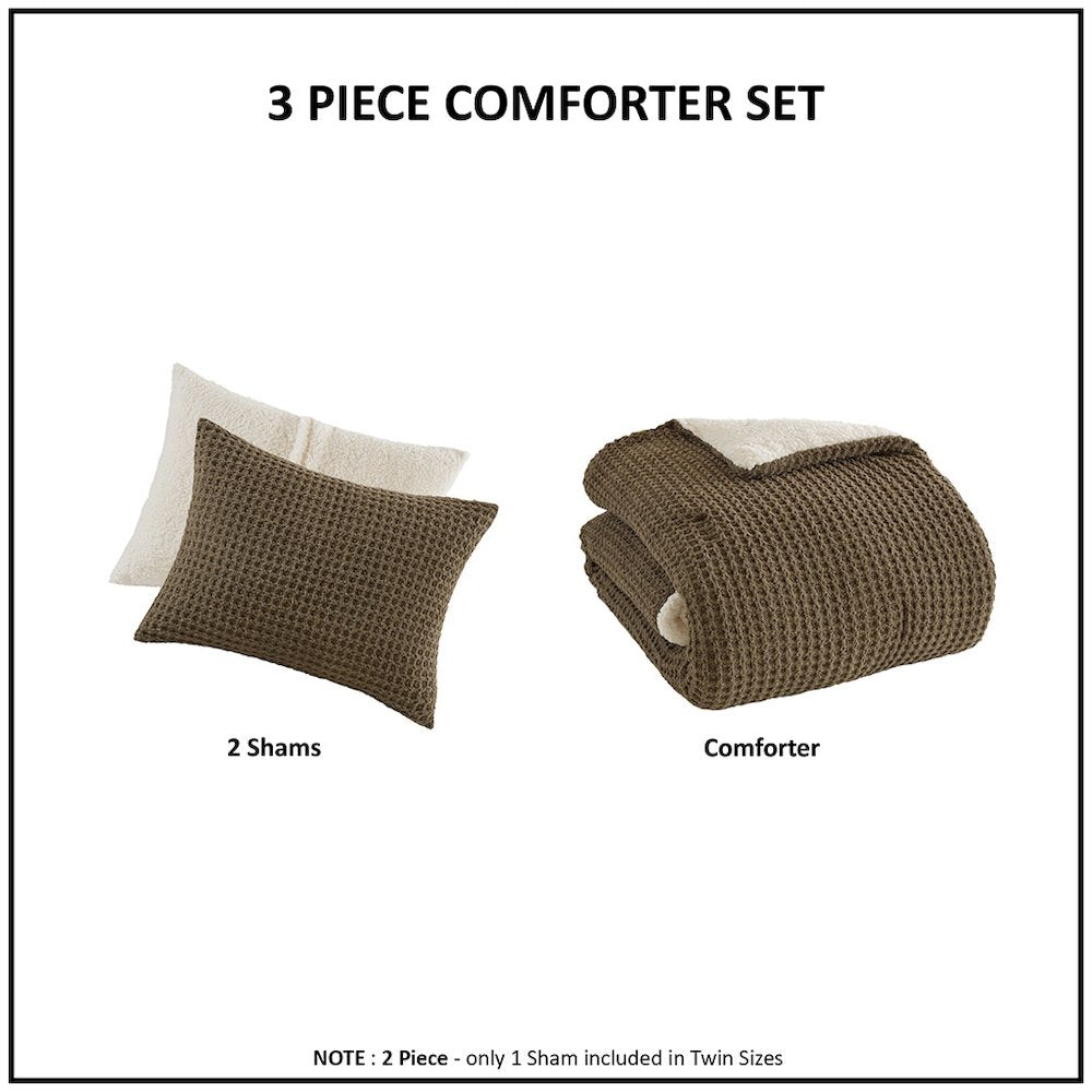 Riordan Waffle Knit Chenille Comforter Set in Brown Color