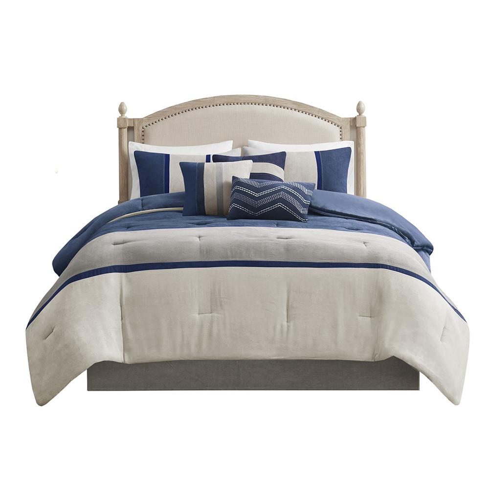 Palisades 7 Piece Faux Suede Comforter Set, Blue color