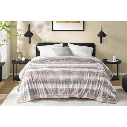 Zuri Faux Fur Blanket, Blush/Grey color