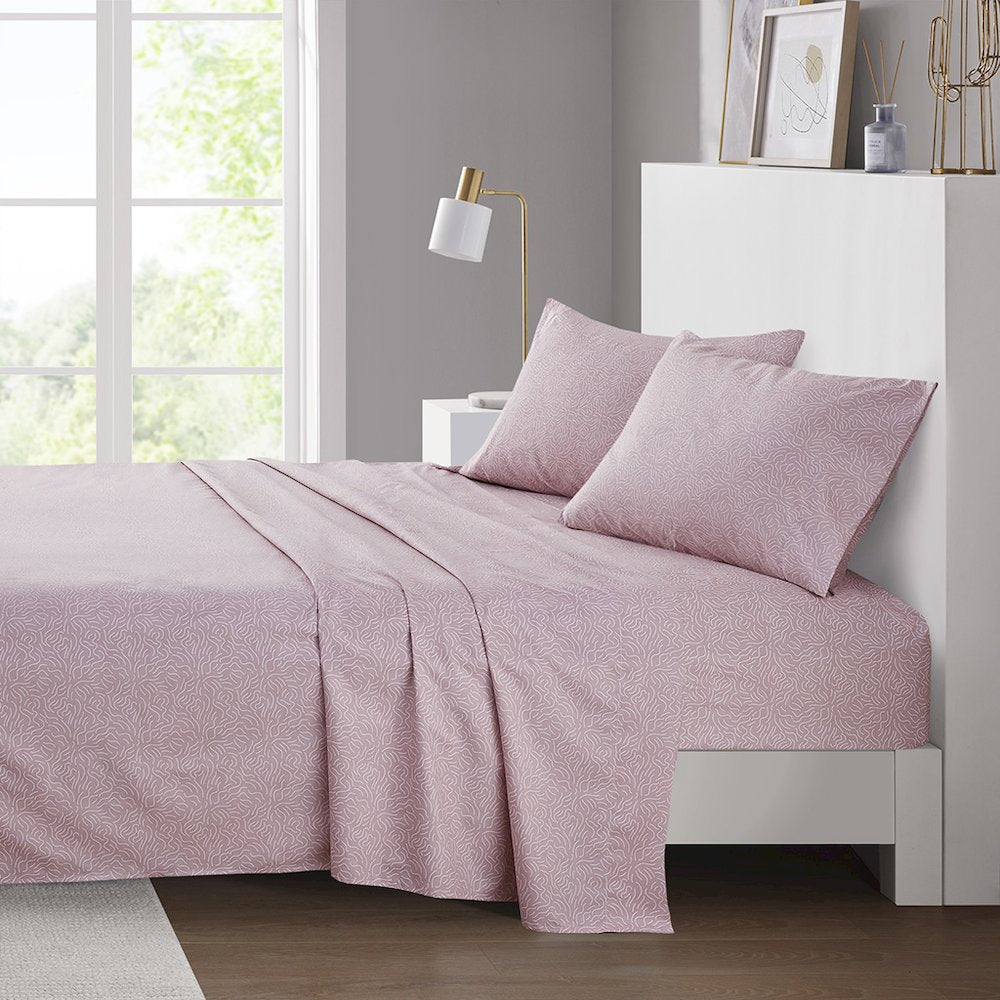 Printed Microfiber Sheet Set in Blush Waves Color