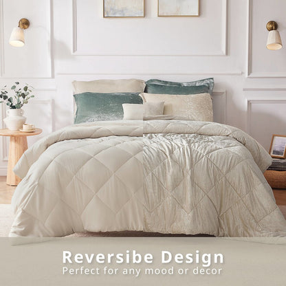 Felicia Velvet Comforter Set with Throw Pillow in Champagne Color