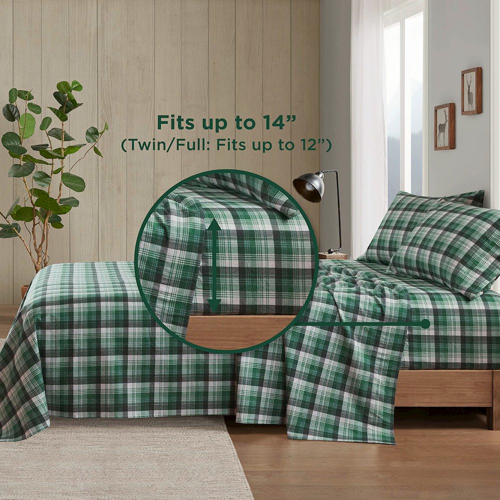 Cotton Flannel Sheet Set in Green Plaid