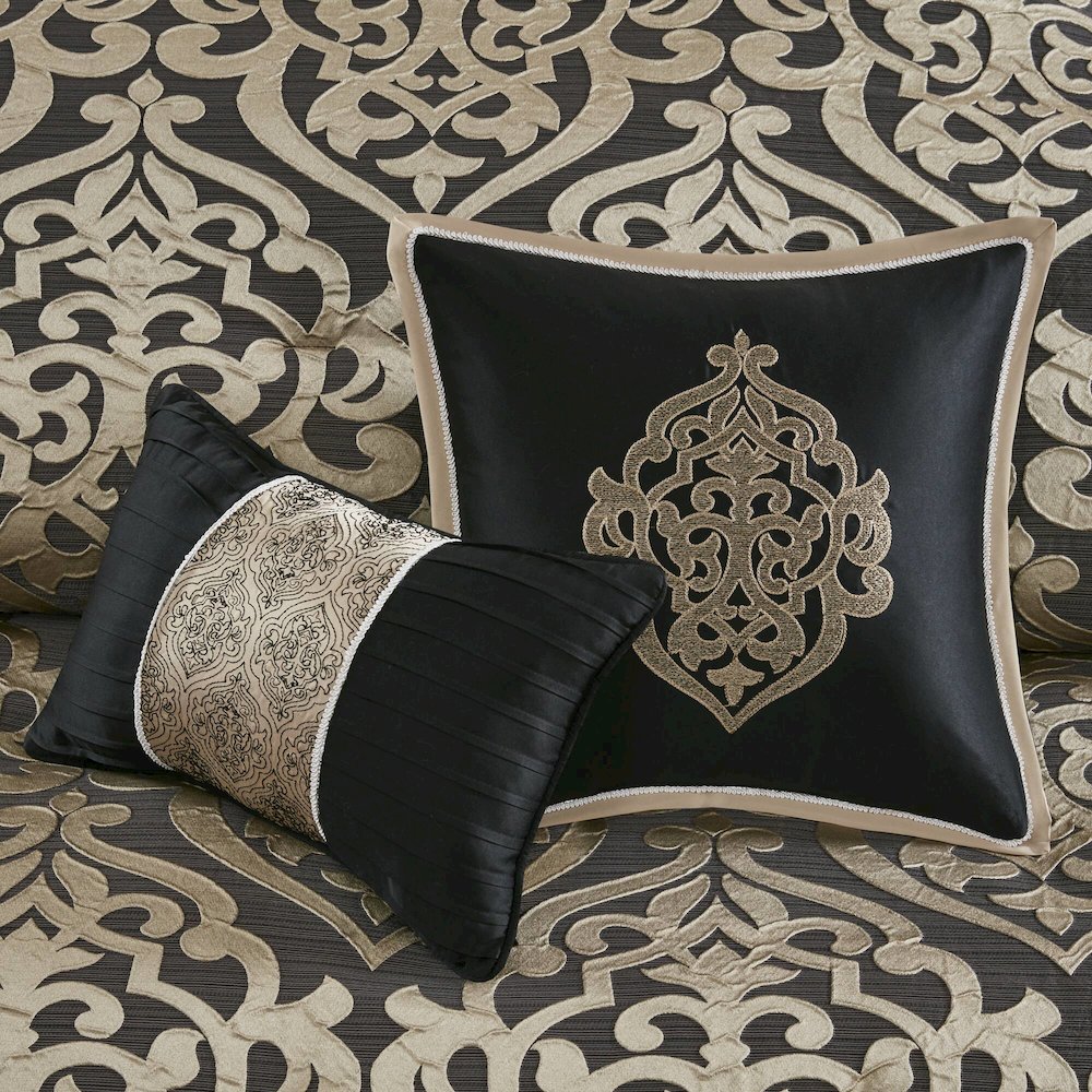 Odette 8 Piece Jacquard Comforter Set, Black color