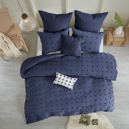 Cotton Jacquard Duvet Cover Set with Euro Shams and Throw Pillows