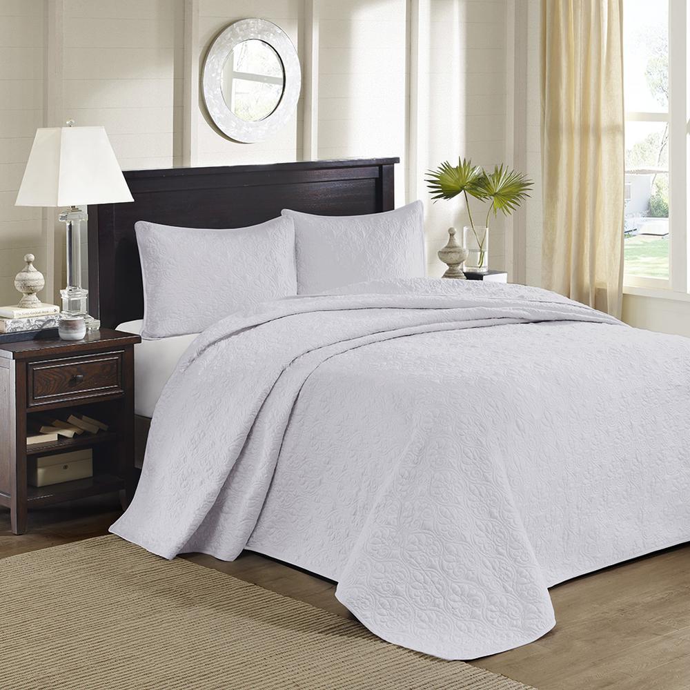 Quebec 3 Piece Reversible Bedspread Set, White color