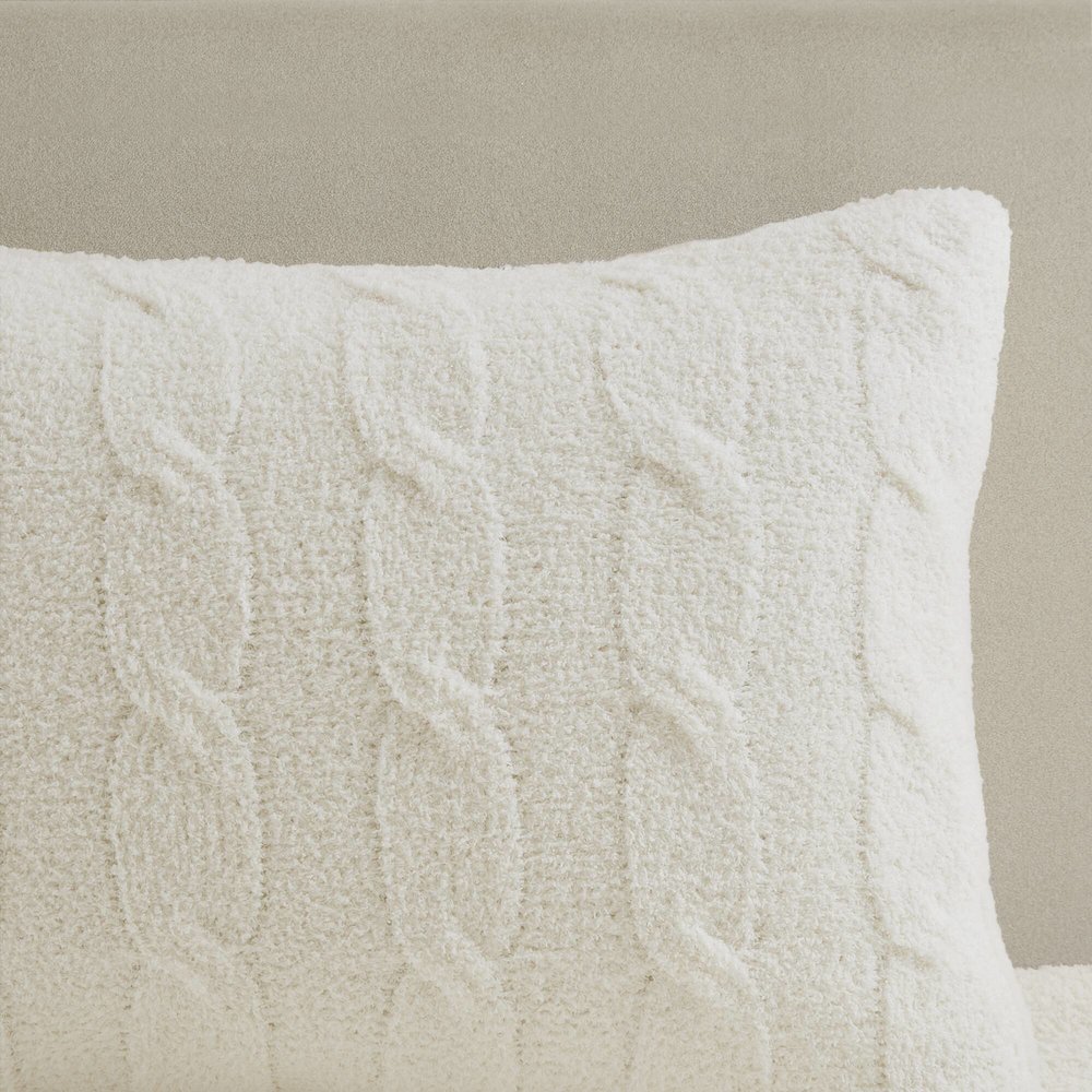 Riordan Cable Knit Chenille Comforter Set, Ivory color