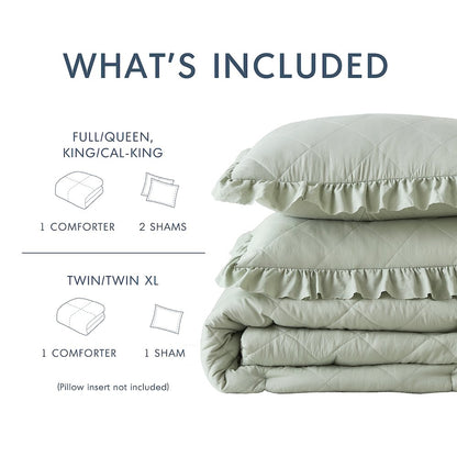 Diamond Quilted Ruffle Edge Comforter Set
