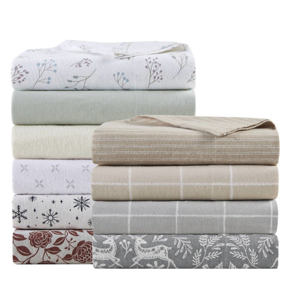 Cozy Flannel 100% Cotton Flannel Printed Sheet Set, Sage Winter Fauna color