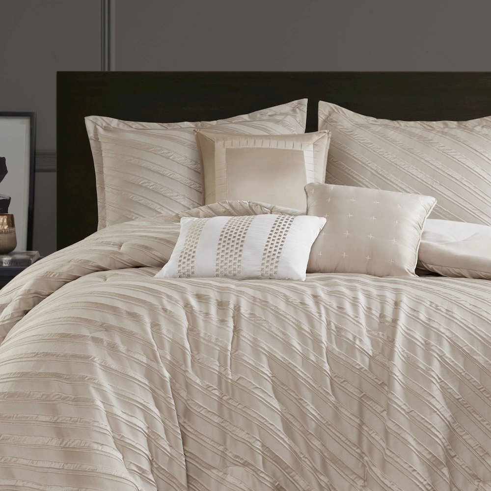 Riva 7 Piece Comforter Set, Beige color
