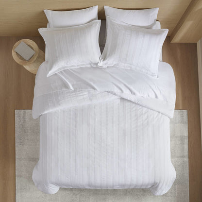 Logan Woven Striped Duvet Set, White color