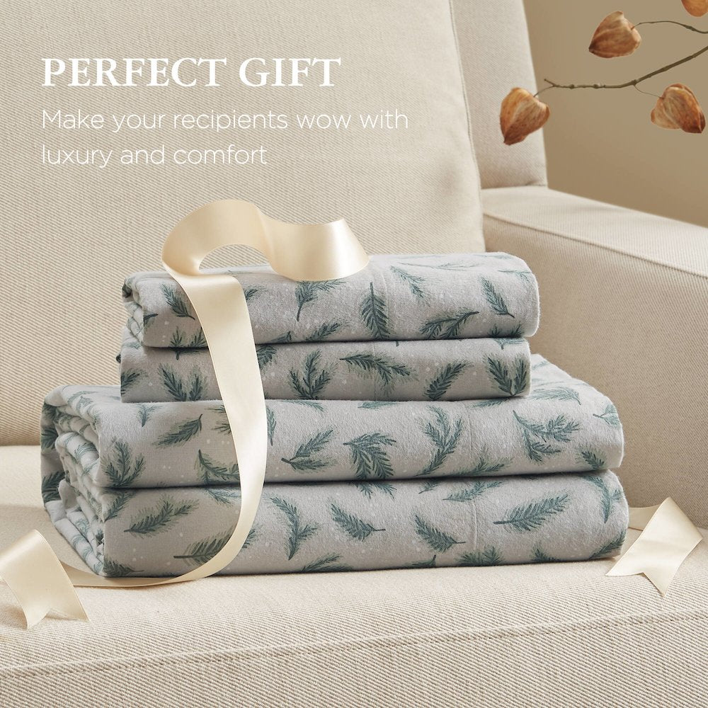 Flannel 100% Cotton Flannel Printed Sheet Set, Pine Branches color