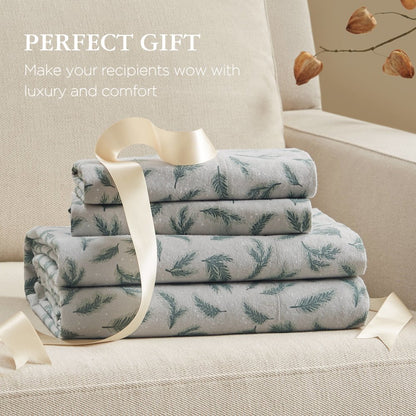 Flannel 100% Cotton Flannel Printed Sheet Set, Pine Branches color