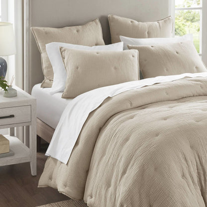 Breeze Cotton Gauze  Embroidered Euro Sham, Taupe color