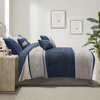 Palisades 7 Piece Faux Suede Comforter Set, Blue color