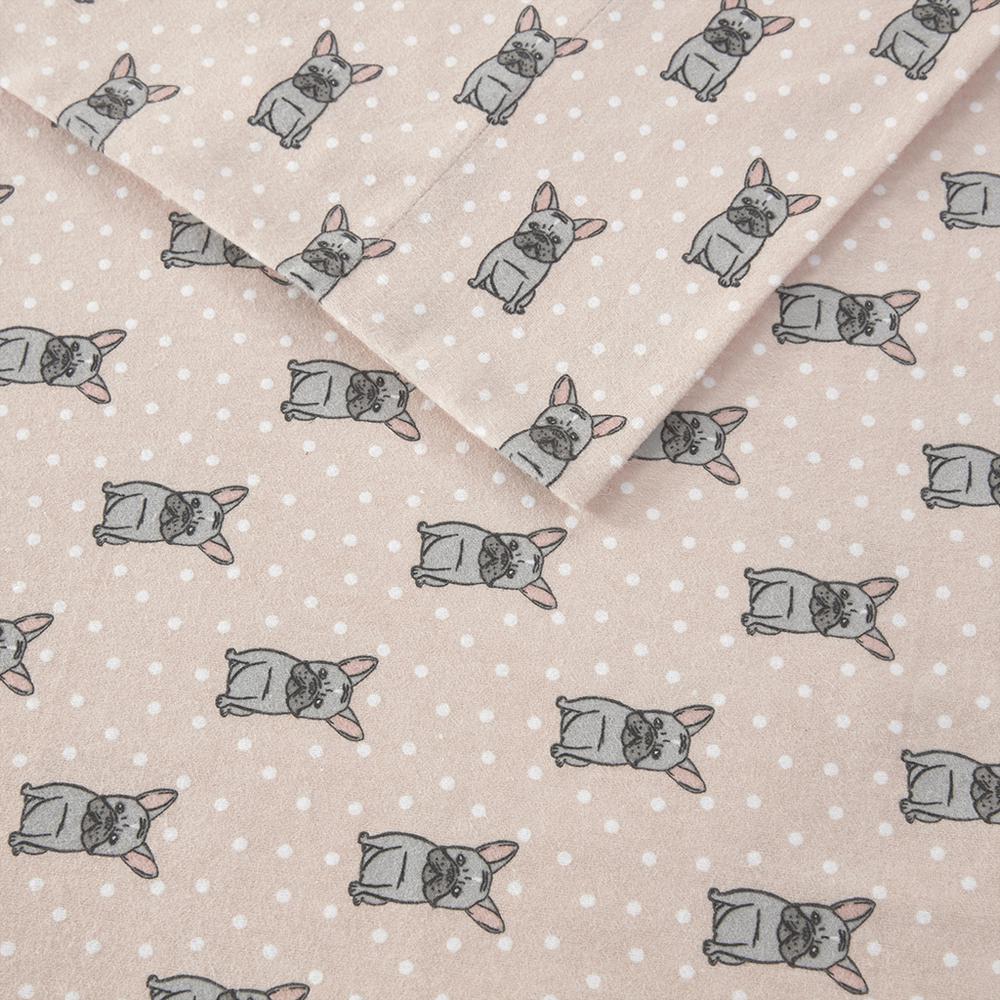 Cozy Flannel Printed Sheet Set, Pink French Bulldog color