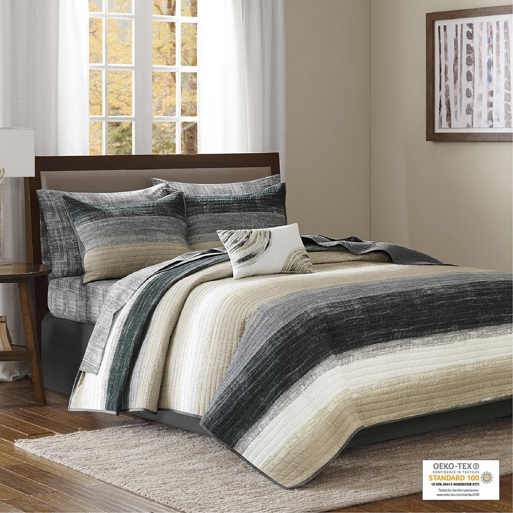 Saben 8 Piece Quilt Set with Cotton Bed Sheets, Taupe color