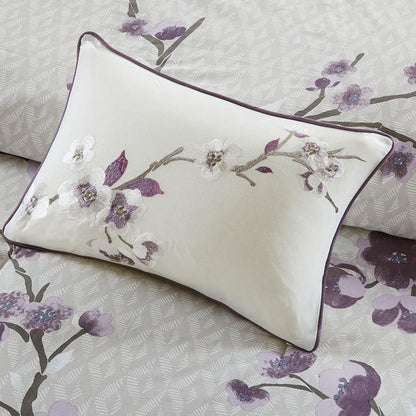 Holly 8 Piece Cotton Comforter Set, Purple/Taupe color