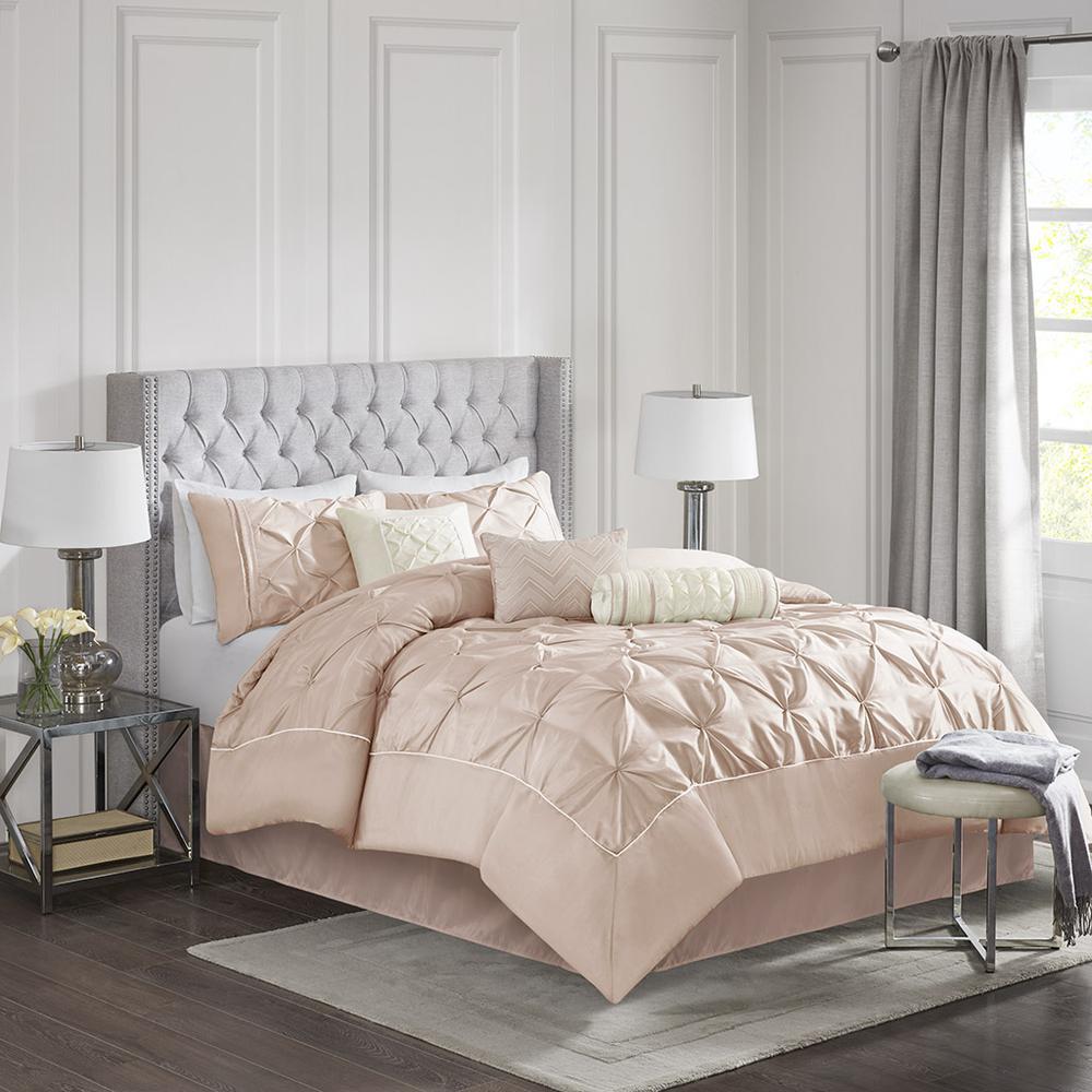 Laurel 7 Piece Tufted Comforter Set, Blush color