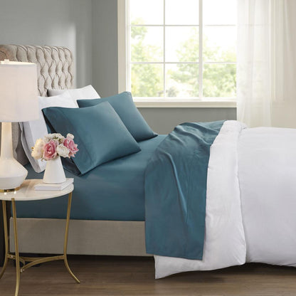 600 Thread Count Cooling Cotton Blend 4 PC Sheet Set, Teal color